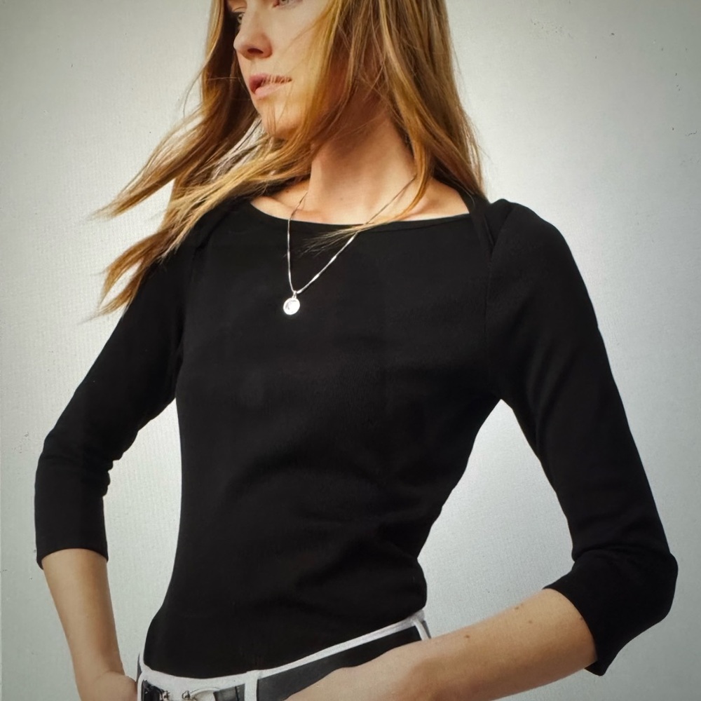 NWT White House Black Market Black Rib Boat Neck 3/4 Sleeve Top Size M